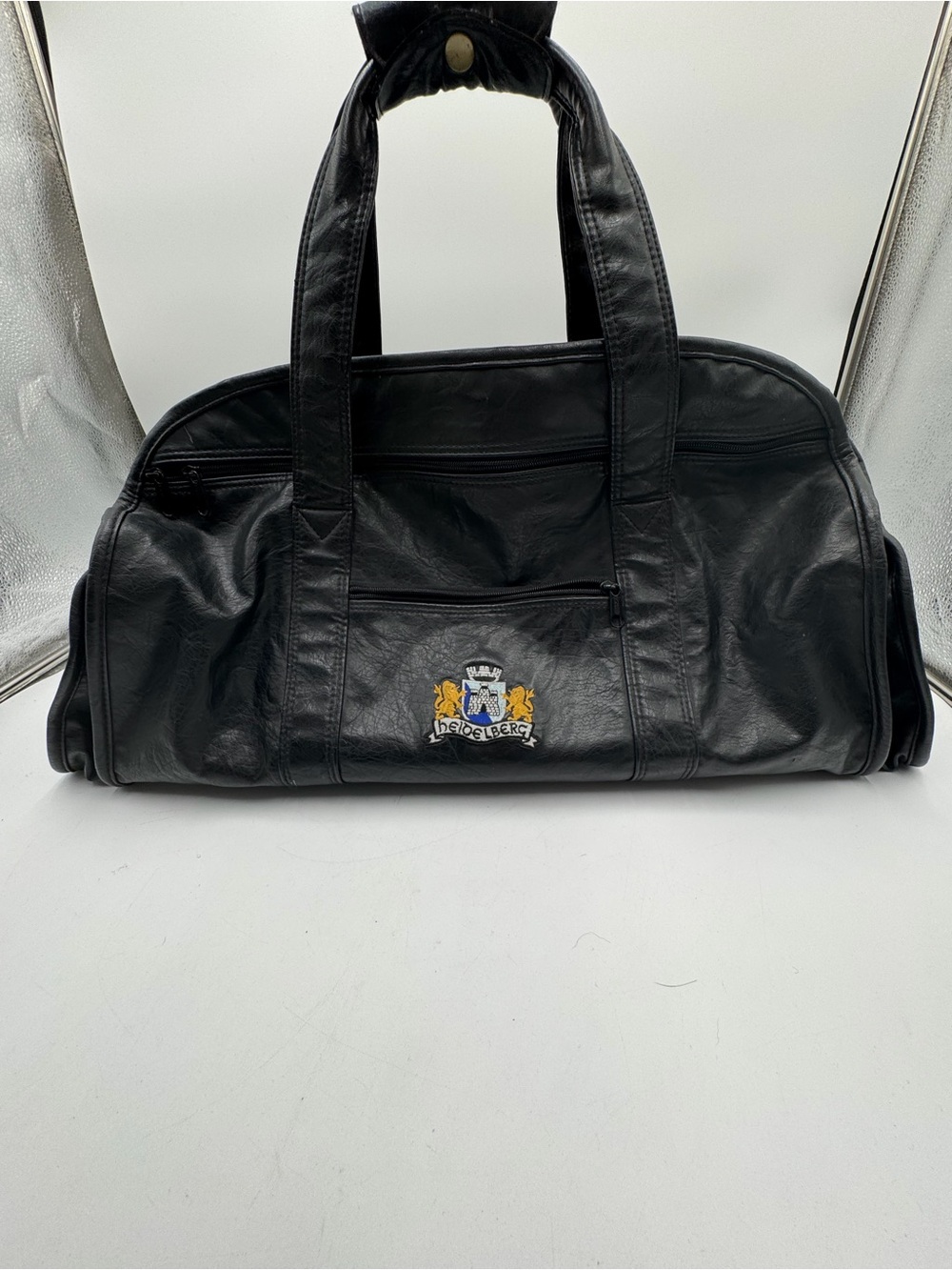 Vintage Heidelberg Germany Crest Black Faux Leather Travel Duffel  Weekender Bag